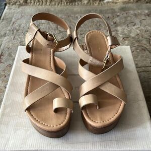 Madison Harding “Susie” tan 2 1/2” wedge heels